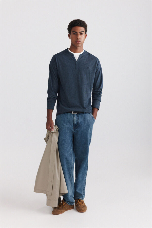 Springfield Double neck Henley long sleeve T-shirt blue