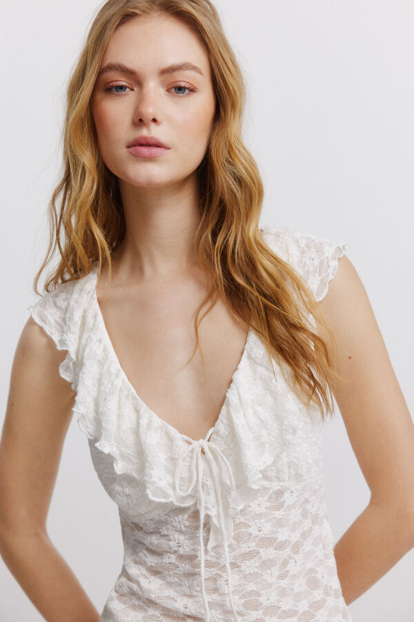 Springfield Lace ruffle top printed