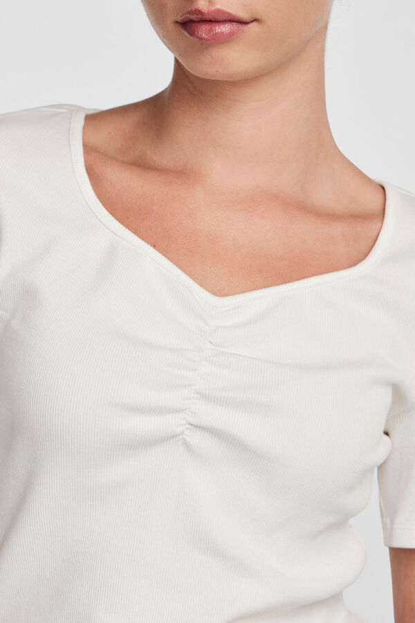 Springfield Ribbed top with short sleeves and V-neck. white