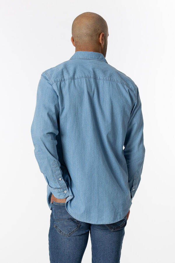Springfield Camisa denim regular fit com bolso azul indigo