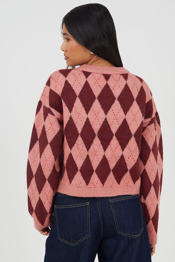 Brave Soul Diamond round neck cardigan pink