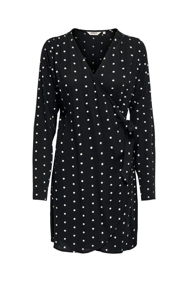 Only Polka-dot wrap short dress black