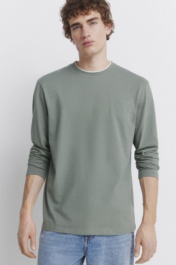 Springfield long sleeve T-shirt with double melange effect green