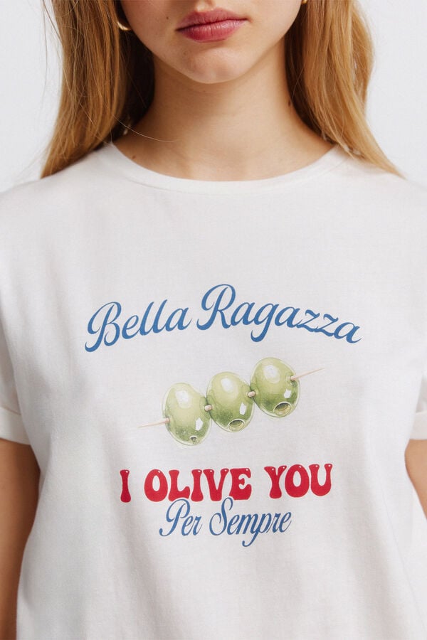 Springfield Printed short sleeve T-shirt beige