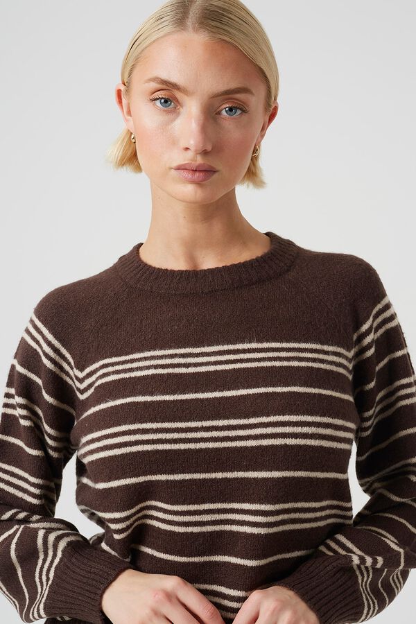 Brave Soul Striped round neck jumper brown