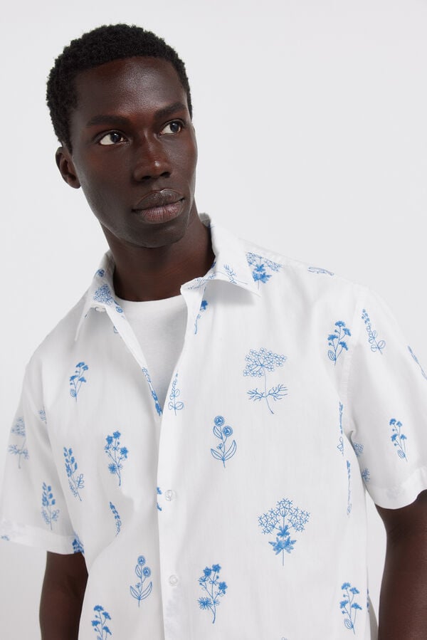 Springfield Floral embroidered short sleeve shirt white