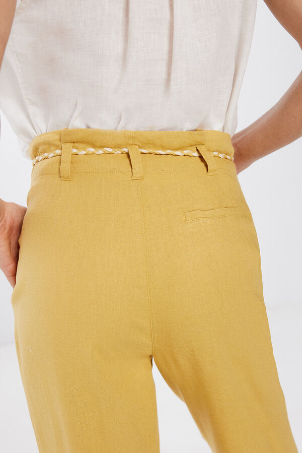 Springfield Lanene hlače s dvobojnim remenom Žuta