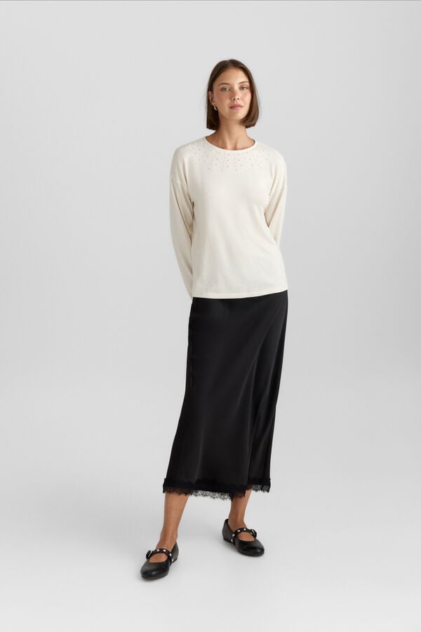 Springfield Jupe midi satin&eacute;e en dentelle noir