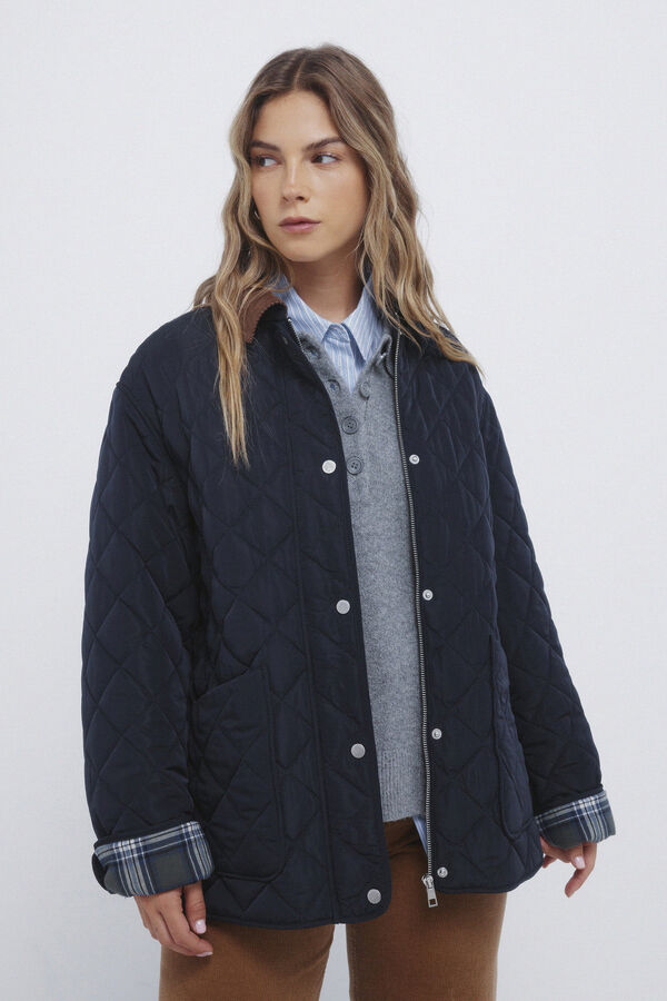Springfield Puffer jacket with corduroy neck blue
