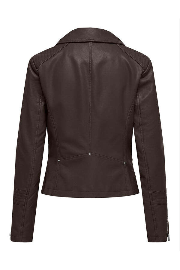 Only Chaqueta biker piel vegana marr&oacute;n