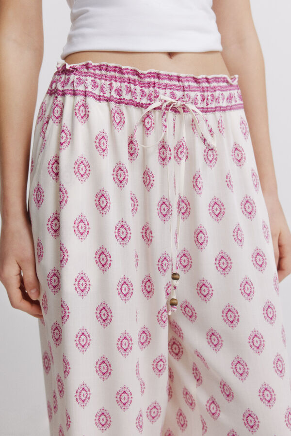 Springfield Printed rustic drawstring trousers brown