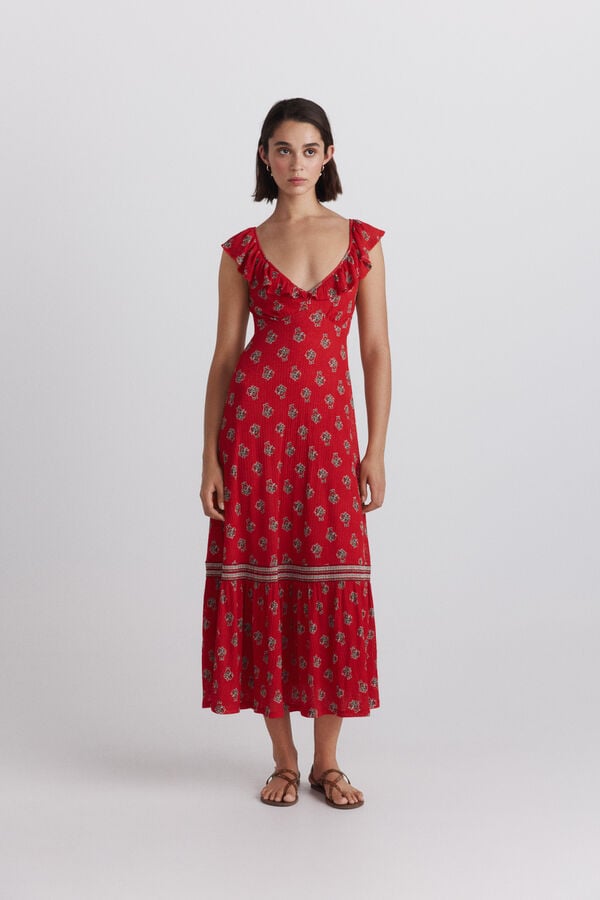Springfield Vestido com folho no peito vermelho