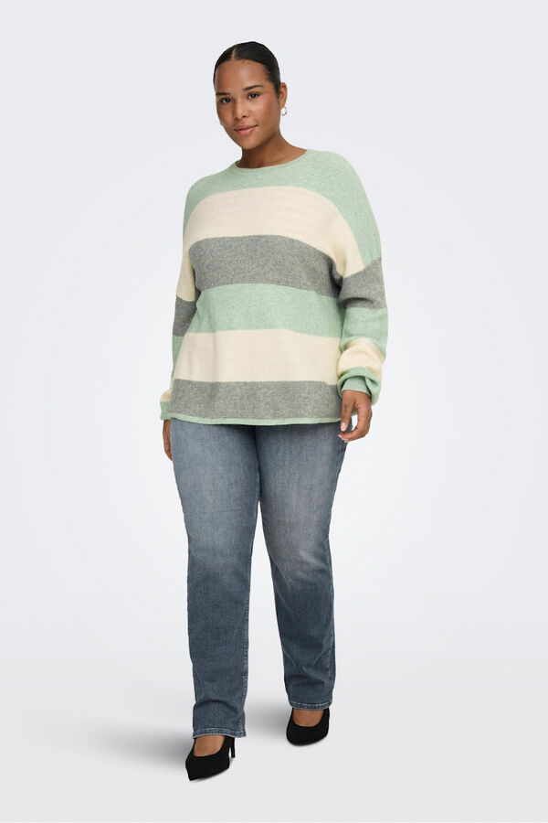 Only Carmakoma Striped plus size jumper beige