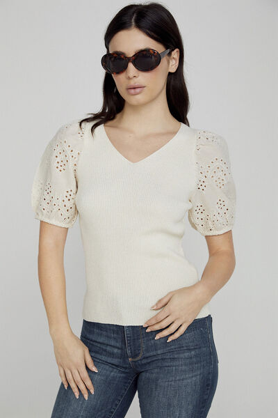 Springfield Jersey-knit top with puffed sleeves brown