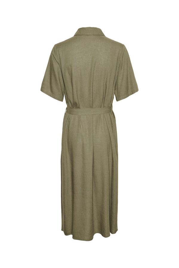 Pieces Linen short sleeve midi shirt dress green