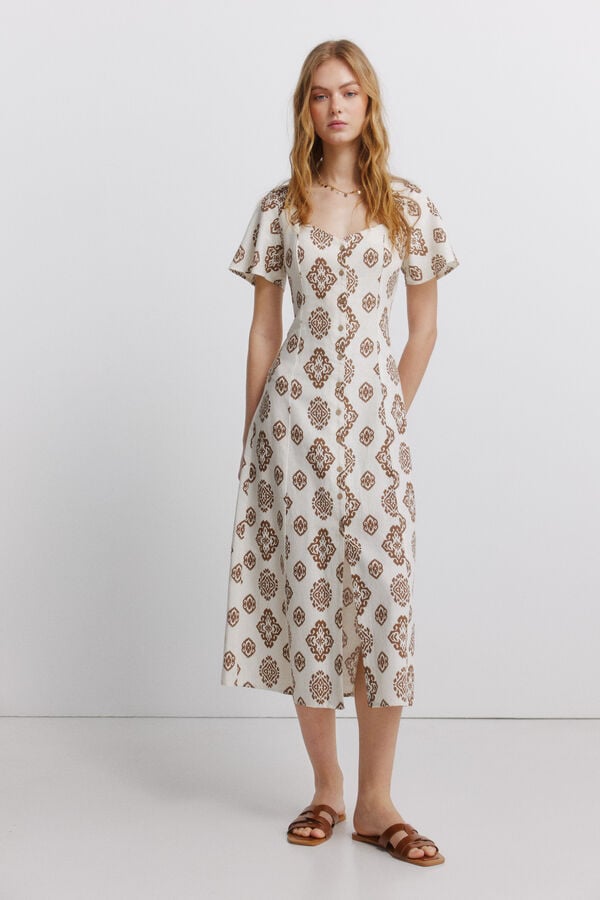 Springfield Printed shirt dress brown