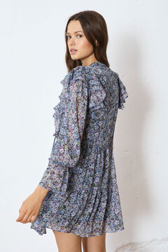 Springfield Printed dress with double ruffle bluish