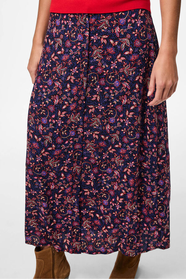 Pieces Falda midi de flores negro