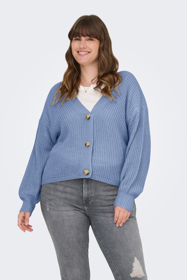 Only Carmakoma Casaco de malha com fecho de bot&otilde;es tamanho grande azul