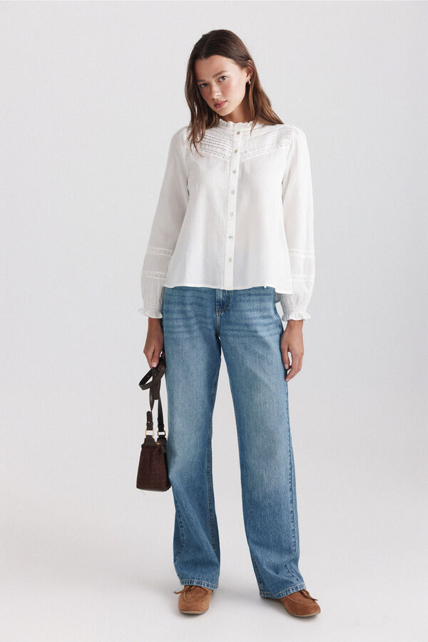 Springfield Romantic ruffle neck blouse printed