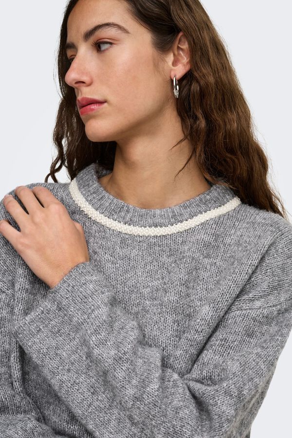 Only Pullover mit Perlenkragen Grau