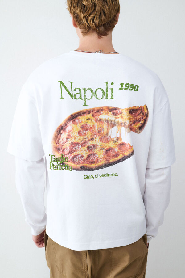 Balmohk Double- sleeve pizza print T-shirt  white