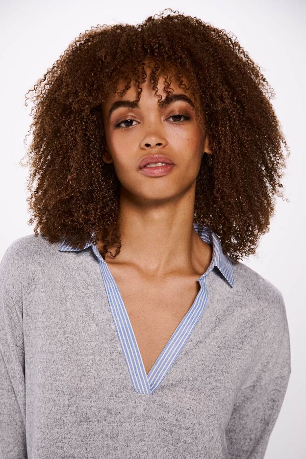 Springfield Camiseta cuello camisero combinada gris