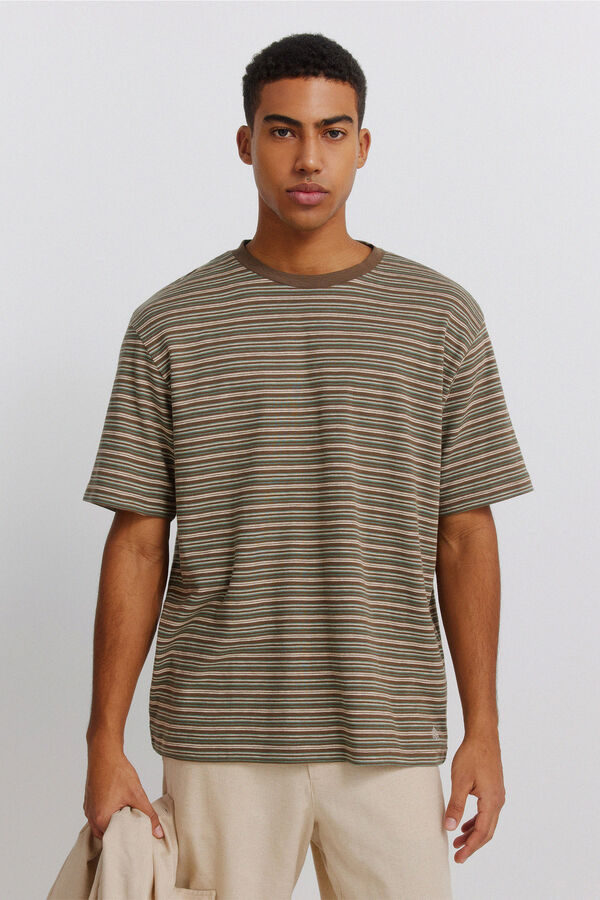 Springfield Textured striped T-shirt nude