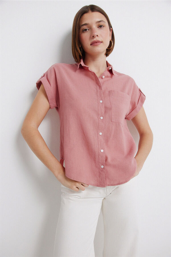 Springfield Camisa manga corta lino rosa