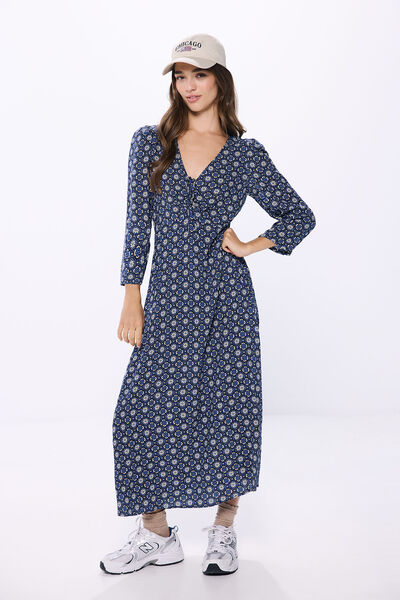 Springfield Vestido midi nudo escote estampado azul