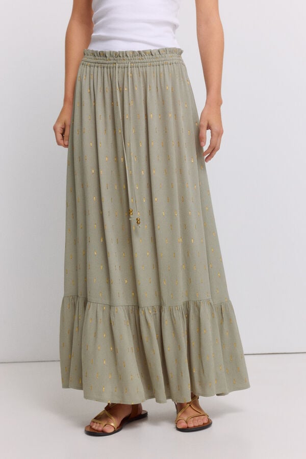 Springfield Lurex ruffle long skirt beige