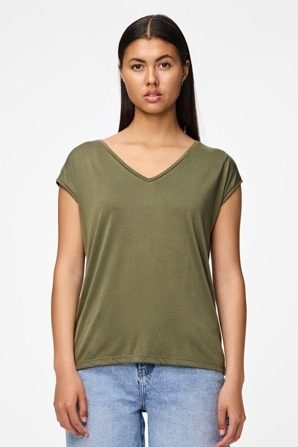 Pieces T-shirt b&aacute;sica fluida verde