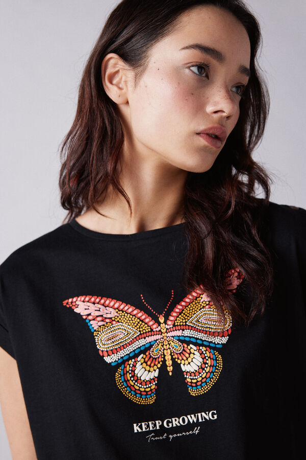 Springfield Graphic shoulder buttons T-shirt black