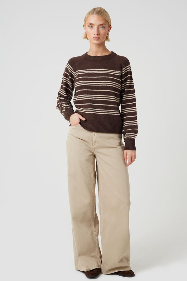 Brave Soul Striped round neck jumper brown