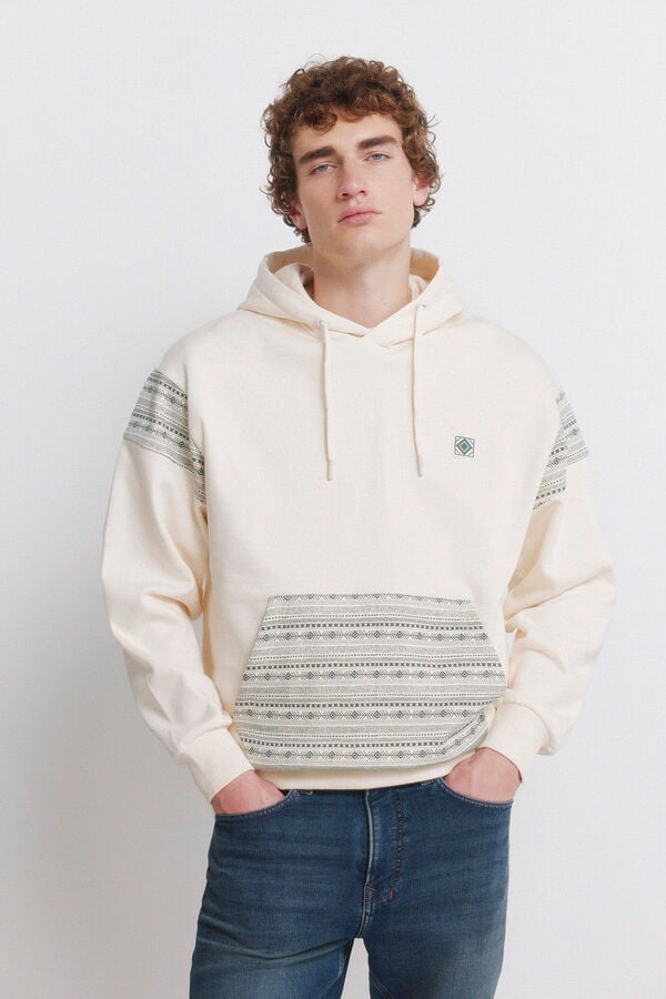 Springfield Sweat-shirt &agrave; capuche poche ethnique blanc