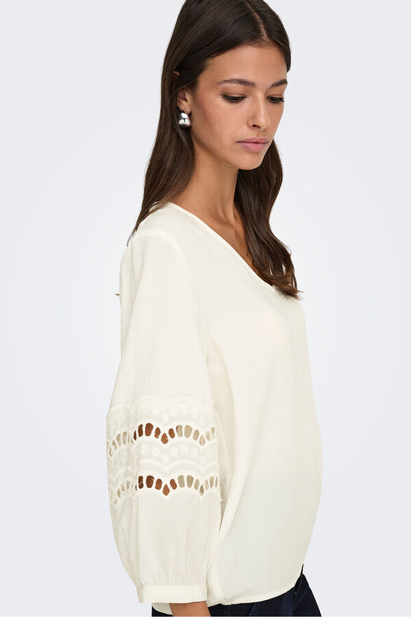 JDY Blusa manga 3/4 encaje blanco
