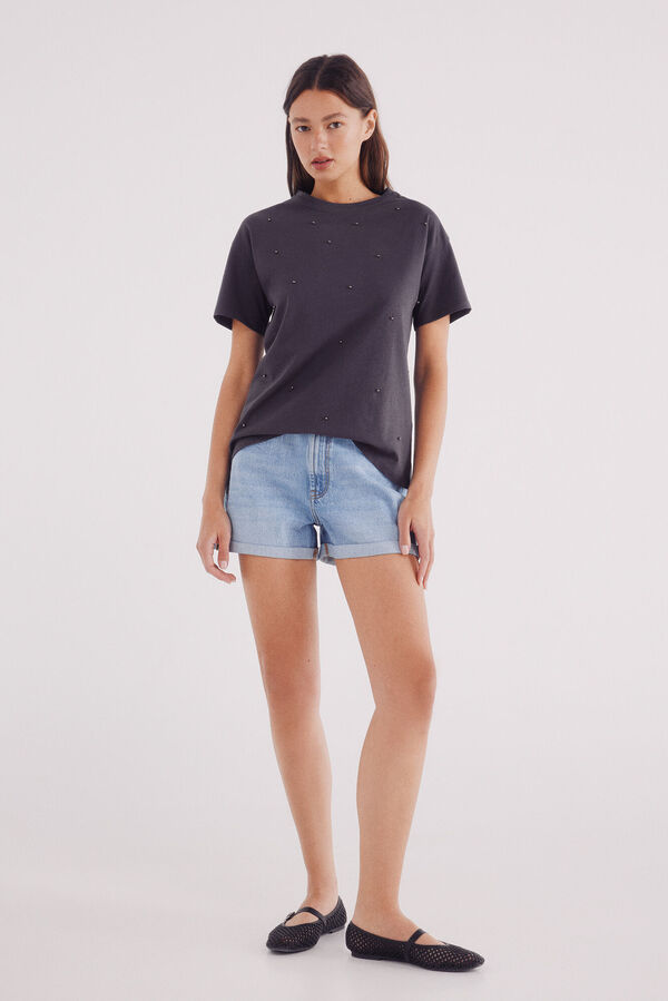 Springfield Majica sa biserima sa prednje strane Crna