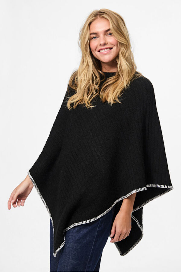 Pieces Basic poncho with contrast stitching noir