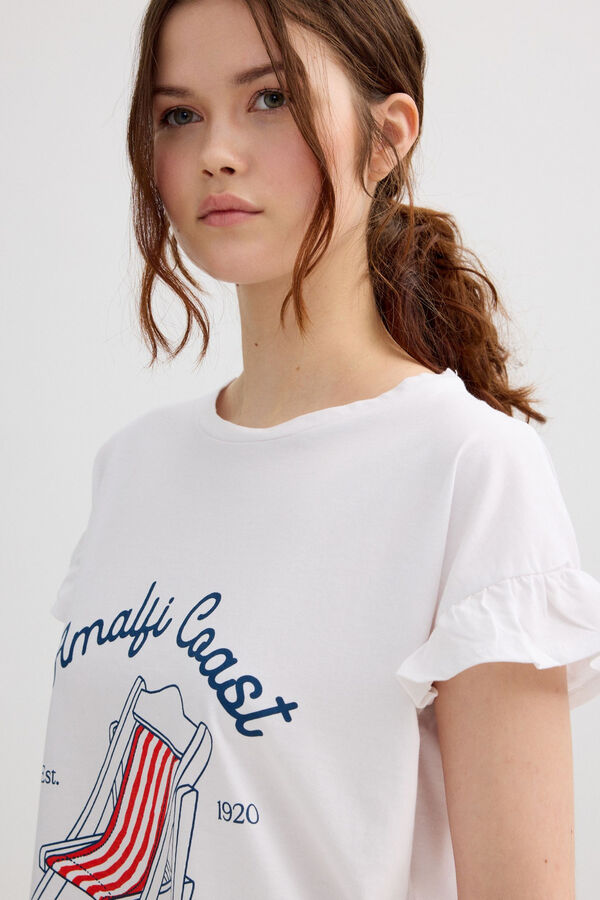 Inside Printed ruffle T-shirt white