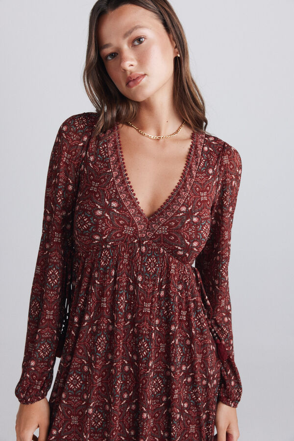 Springfield Vestido midi estampado boho burdeos