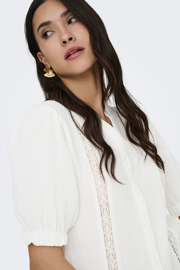 JDY Blusa manga corta encaje blanco