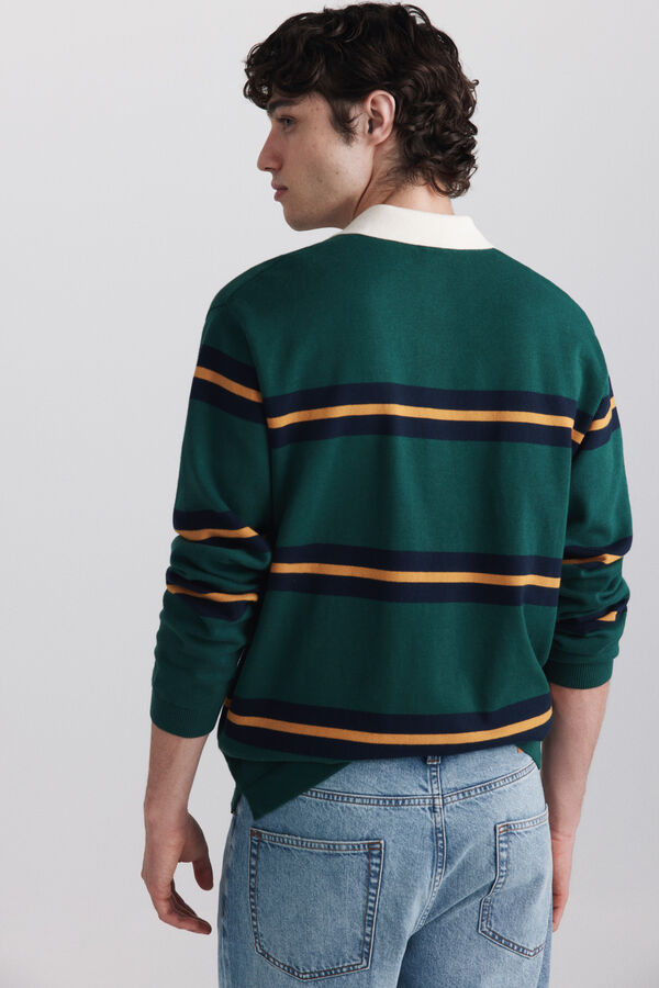 Springfield Striped rugby knit long sleeve polo shirt green