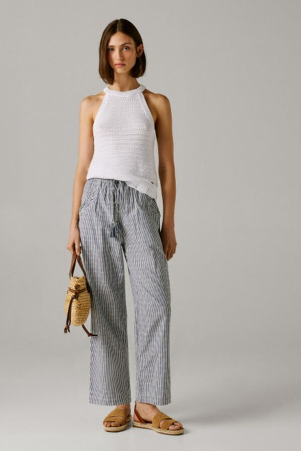 Pepe Jeans Pantal&oacute;n largo cintura el&aacute;stica azul