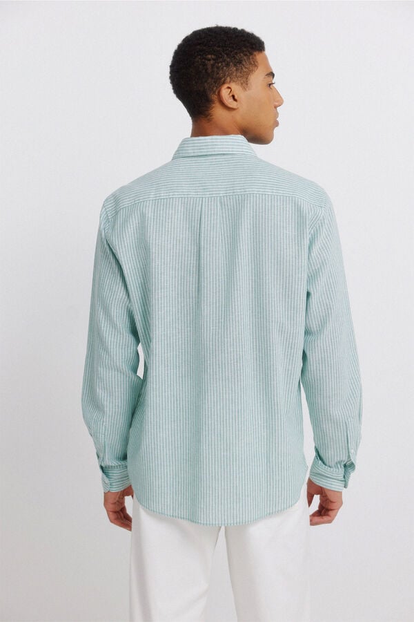 Springfield Striped linen shirt green