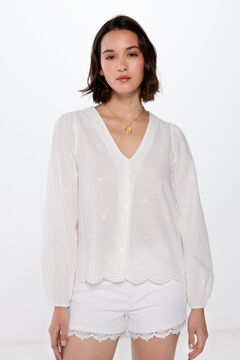 Springfield V-neck blouse with embroidered details beige
