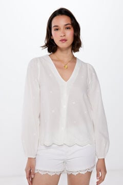 Springfield V-neck blouse with embroidered details beige
