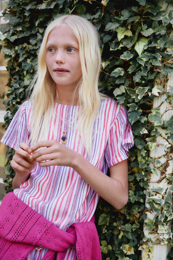 Springfield Kids Blusa manga curta &agrave;s riscas de lurex menina rosa