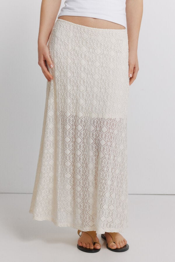 Springfield Falda midi combinada lace blanco