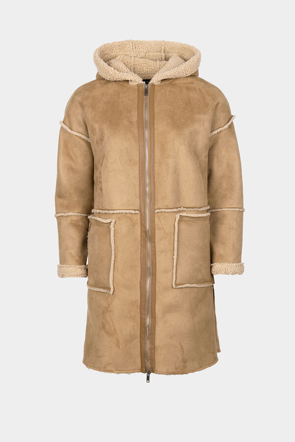 Springfield Sheepskin jacket with hood srednja bež