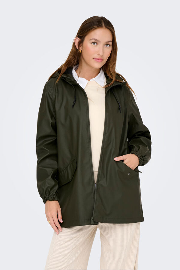 JDY Imperme&aacute;vel com capuz verde